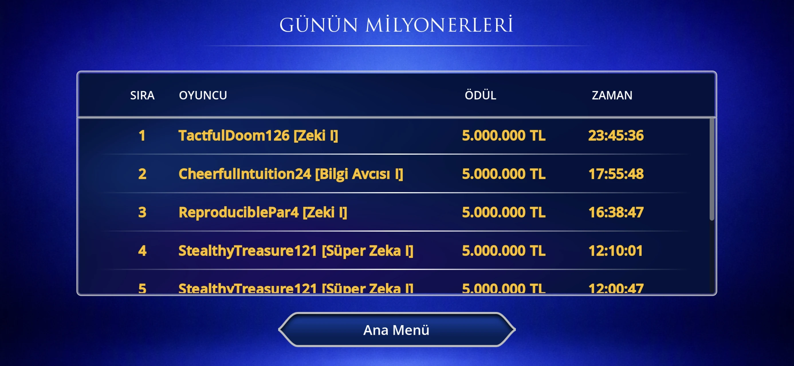Milyoner Bilgi Yarışması 2026 screenshot